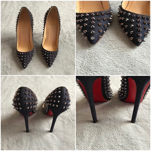 Christian Louboutin Pigalle Studded Denim Pumps - Picture 3 of 16